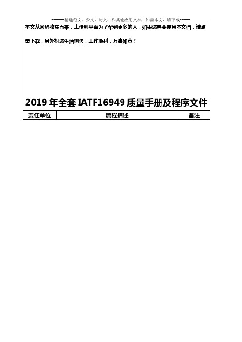 2019年全套IATF16949质量手册及程序文件