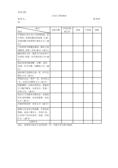 公司门卫检查表