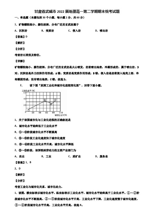 甘肃省武威市2022届地理高一第二学期期末统考试题含解析