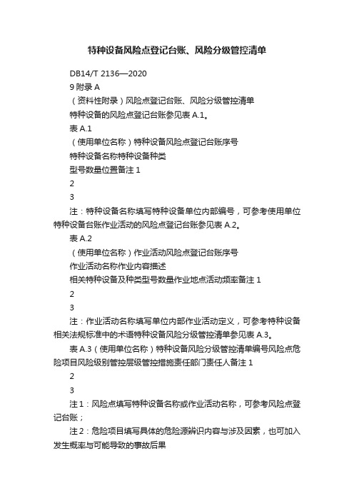 特种设备风险点登记台账、风险分级管控清单