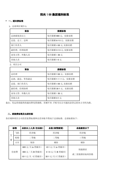 阳光100集团福利标准【可编辑范本】