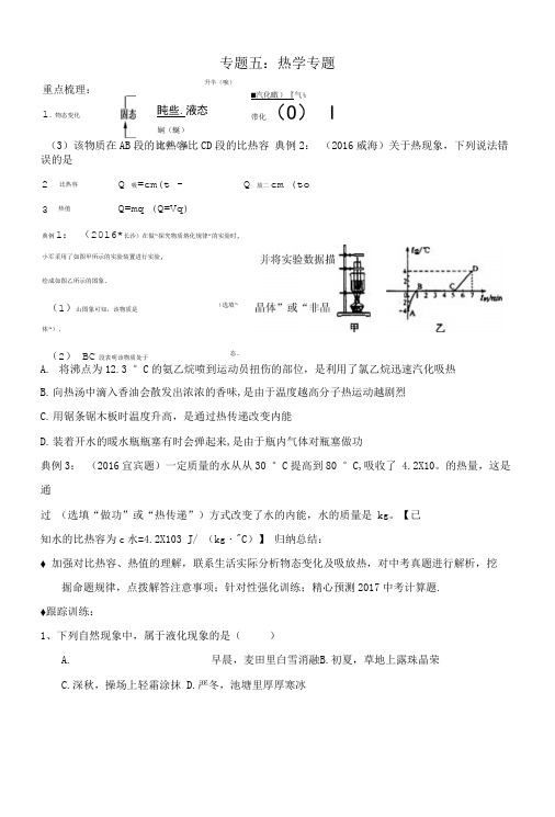 山东省临沂市2017年中考物理二轮专题复习专题五热学无答案.doc