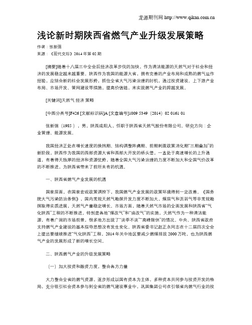 浅论新时期陕西省燃气产业升级发展策略