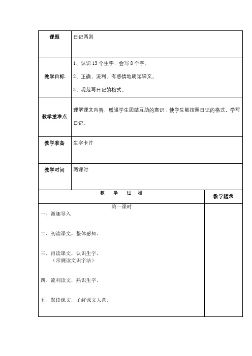 日记两则 第一课时