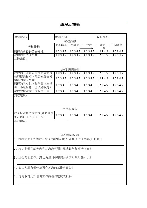 培训课程反馈表-模板