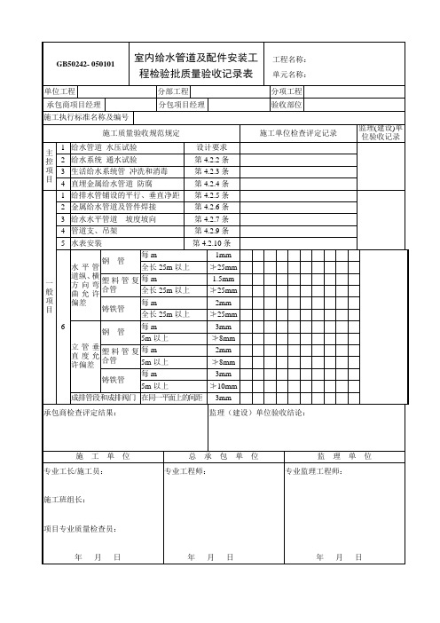 建筑给水、排水及采暖质量验收记录表分析