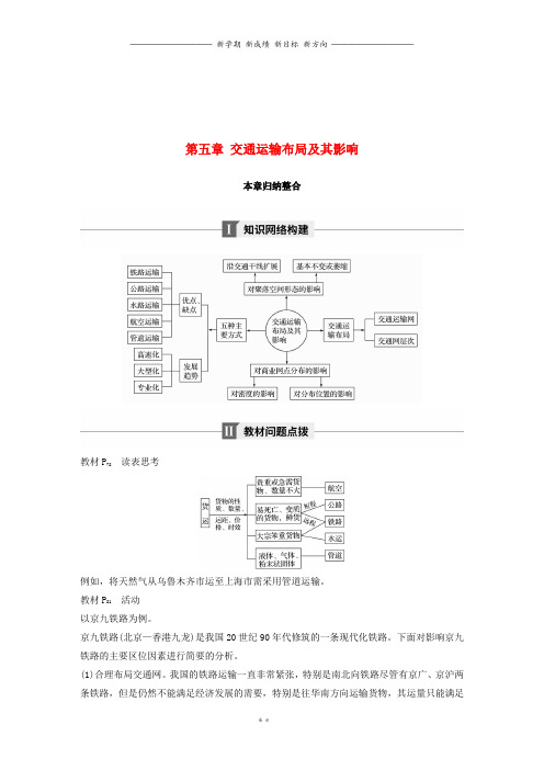 高中地理第五章交通运输布局及其影响本章归纳整合学案新人教版必修26