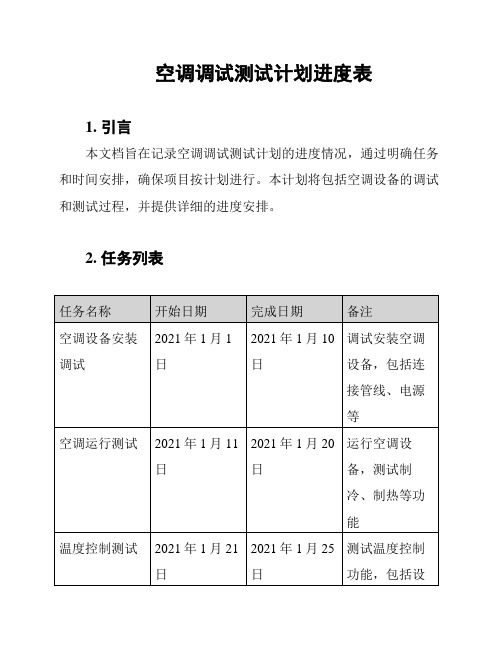 空调调试测试计划进度表