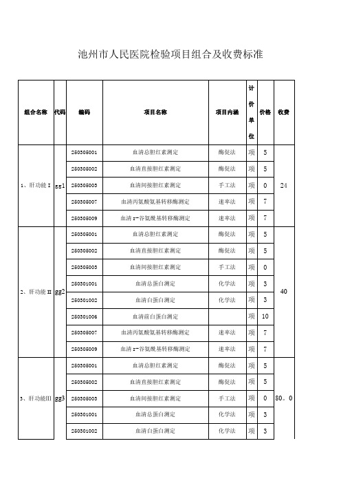 池州市人民医院检验项目组合及收费标准