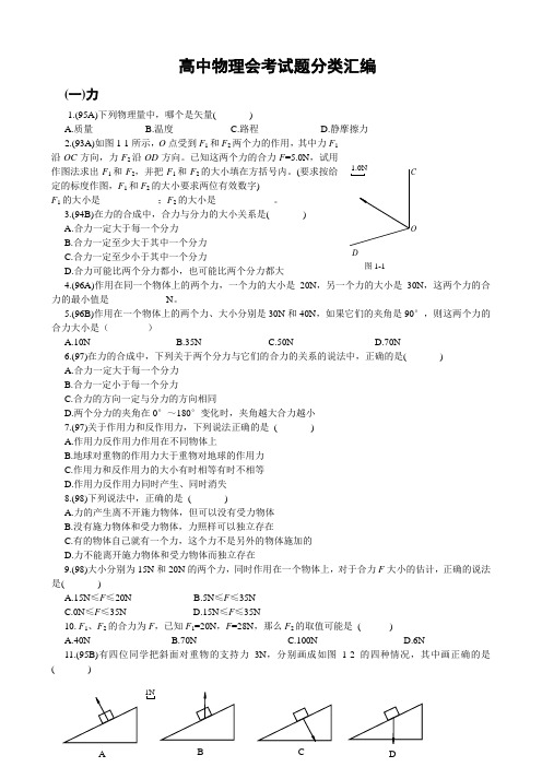 历年高中物理会考试题分类汇编