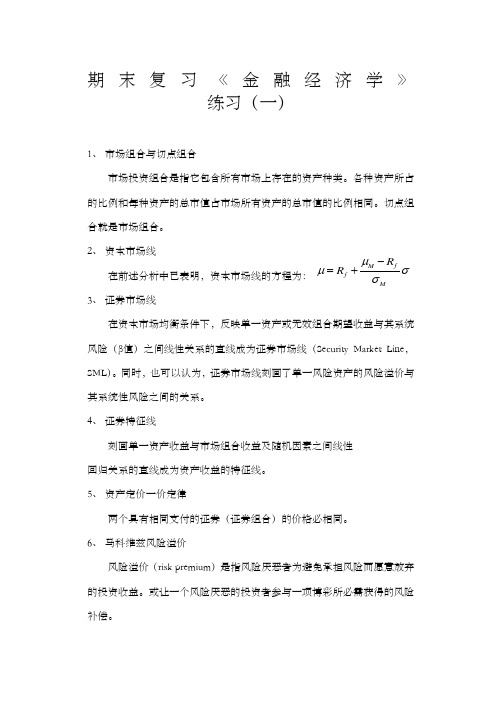 期末考试复习《金融经济学》