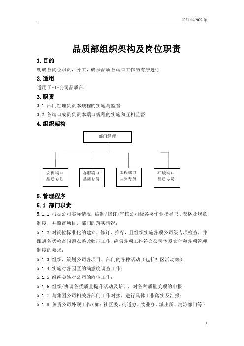 品质部组织架构及岗位职责.doc