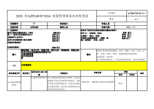 2020年IATF16949-2016质量管理体系内审检查表