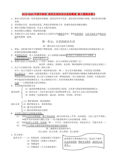 (完整版)2019-2020年高中政治政治生活知识点总结教案新人教版必修2