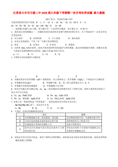 江苏省大丰市万盈二中2020届九年级化学下学期第一次月考试题 新人教版