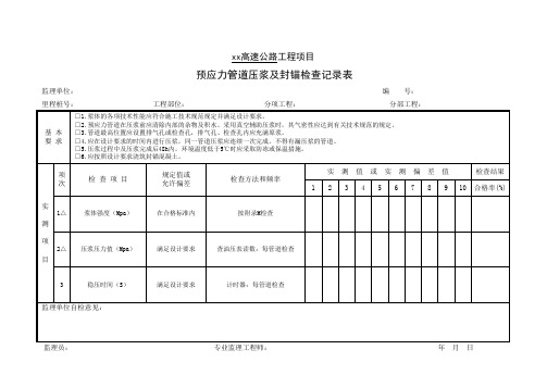 预应力管道压浆及封锚检查记录表