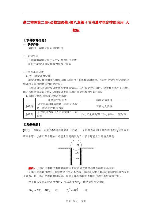 高二物理第二册(必修加选修)第八章第4节动量守恒定律的应用 人教版