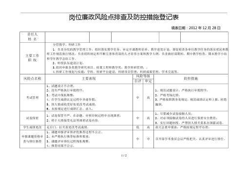 岗位廉政风险点排查及防控措施登记表