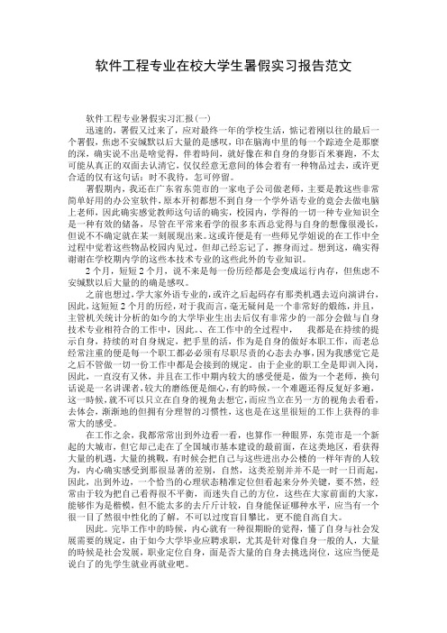 软件工程专业在校大学生暑假实习报告范文