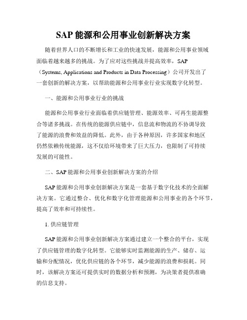 SAP能源和公用事业创新解决方案