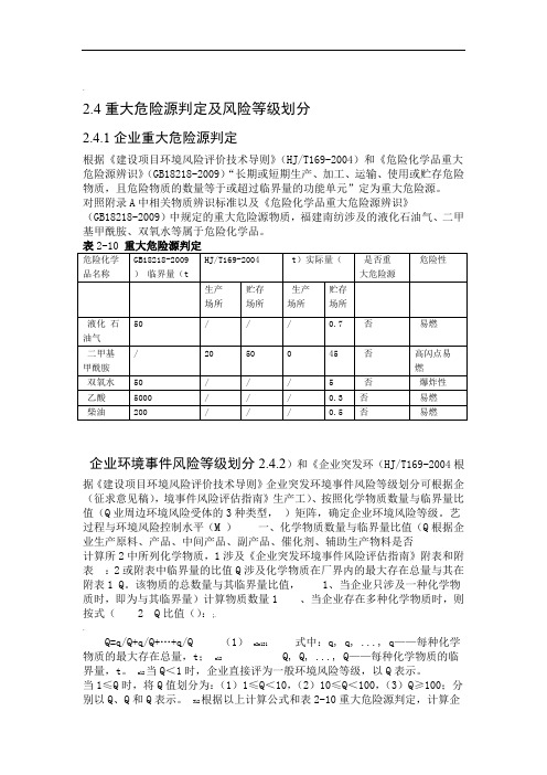 重大危险源判定及环境风险等级划分