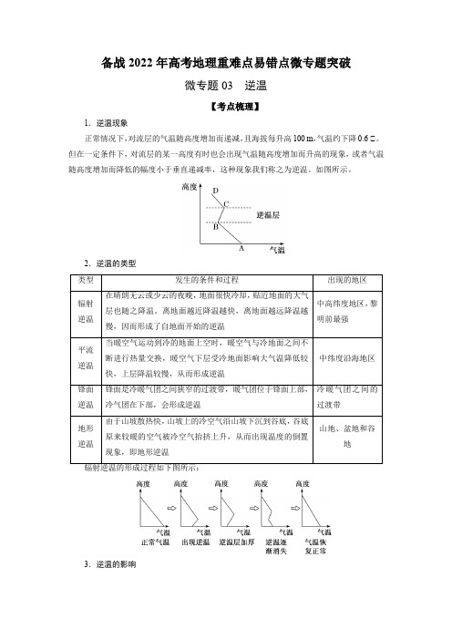 微专题03 逆温-备战2022年高考地理重难点易错点微专题突破(原卷版)