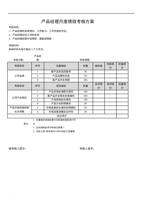 产品经理KPI绩效考核v2.0