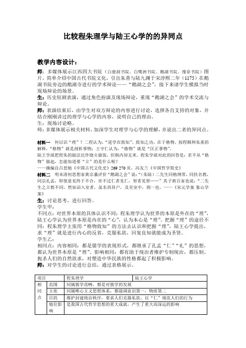 程朱理学与陆王心学比较