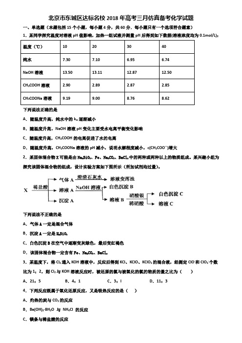 北京市东城区达标名校2018年高考三月仿真备考化学试题含解析