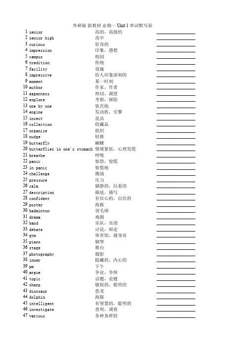 外研版 新教材 高中 必修一 Unit 1  单词默写表