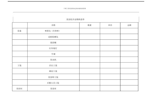 (完整word版)美容院开业物料采购清单(word文档良心出品).doc