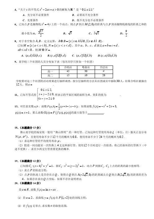 佛山市普通高中2012届高三教学质量检测(一)(理)