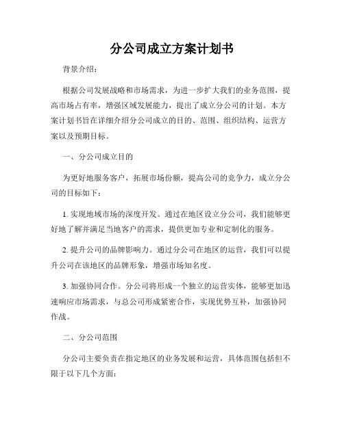 分公司成立方案计划书