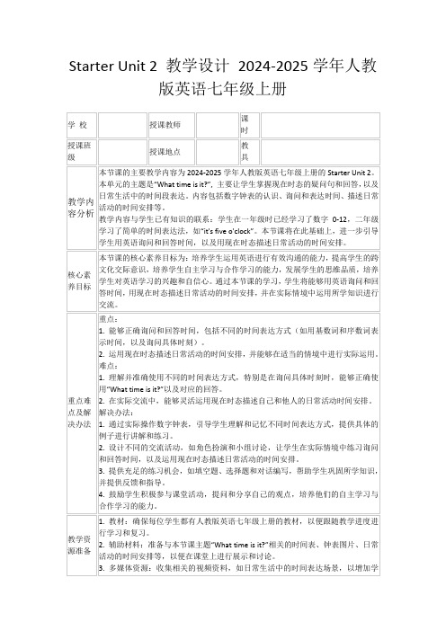 StarterUnit2教学设计2024-2025学年人教版英语七年级上册