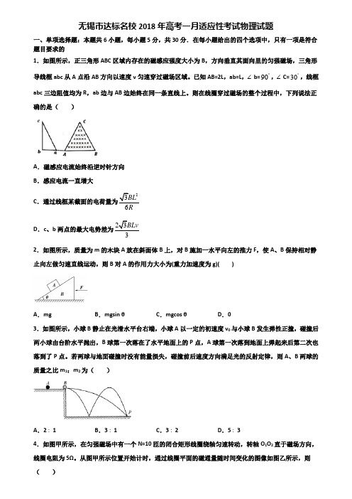 无锡市达标名校2018年高考一月适应性考试物理试题含解析