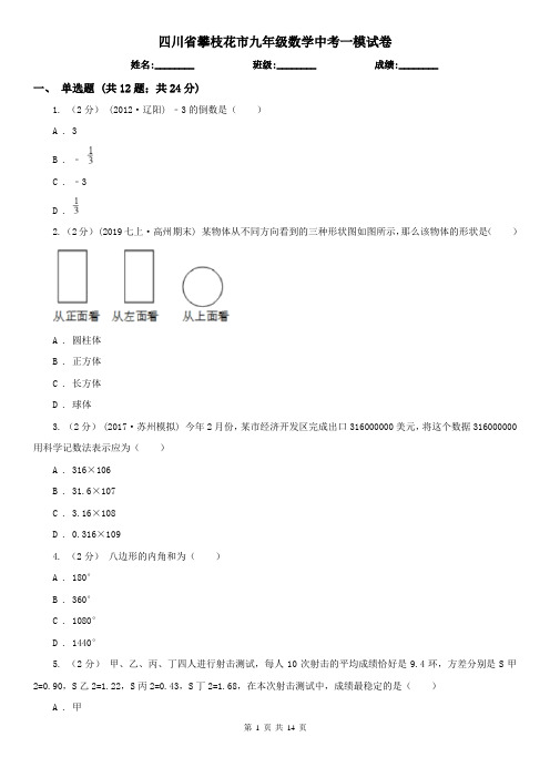 四川省攀枝花市九年级数学中考一模试卷