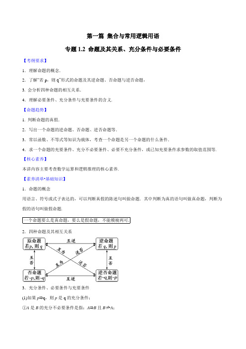 专题1.2 命题及其关系、充分条件与必要条件(原卷版)