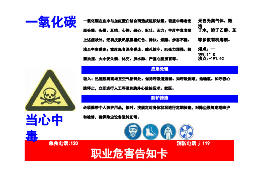 一氧化碳、二氧化碳职业病危害告知卡