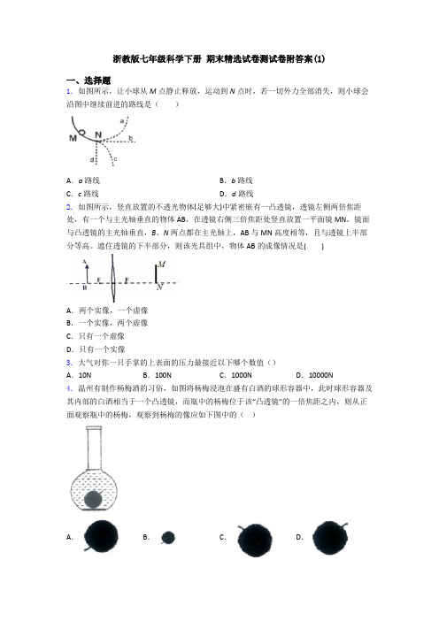 浙教版七年级科学下册 期末精选试卷测试卷附答案(1)