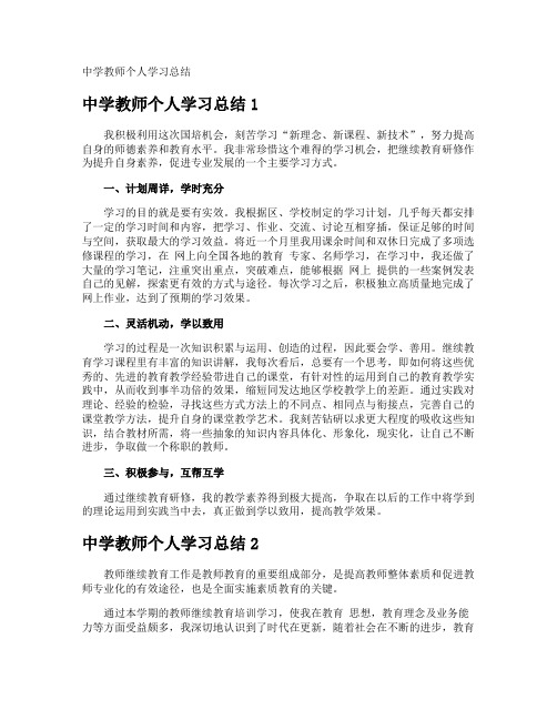 中学教师个人学习总结