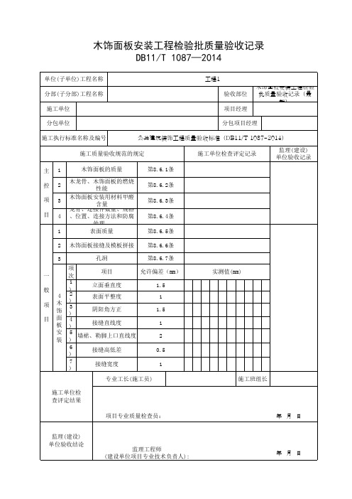 木饰面板安装工程检验批质量验收记录(最新)