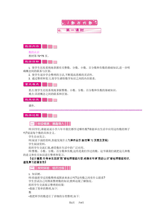 人教版六年级数学下册第六单元 整理和复习(教案) 1 数与代数 第一课时