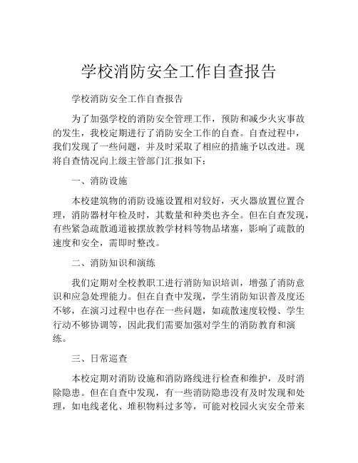 学校消防安全工作自查报告