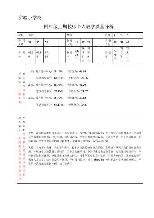 小学英语四年级上册 质量分析