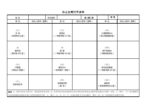 毕业生离校手续单