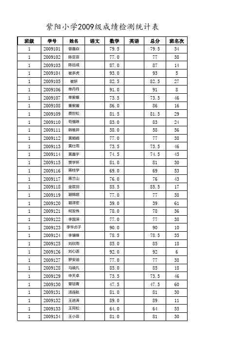 2009级期末成绩统计表