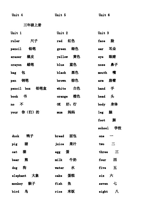 最新人教版小学英语词汇-可直接打印练习