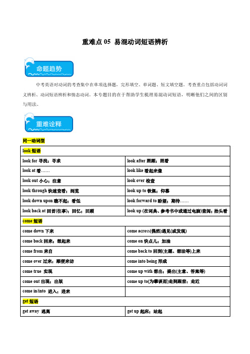 2024中考备考英语重难点06 易混动词短语辨析(解析版)