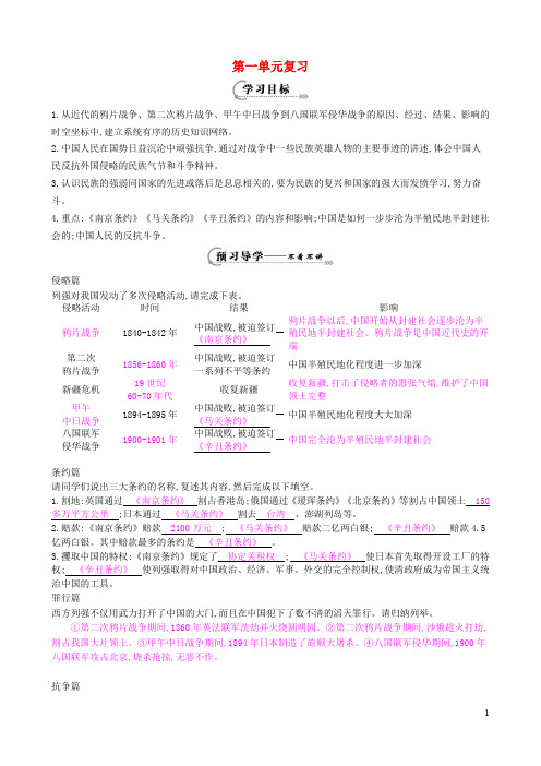 八年级历史上册 第一单元 侵略与反抗复习导学案 新人教版