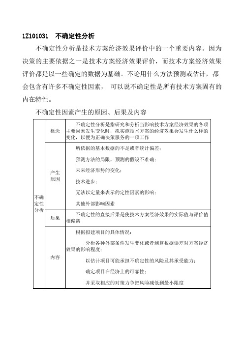 一建 经济 1Z101031 不确定性分析